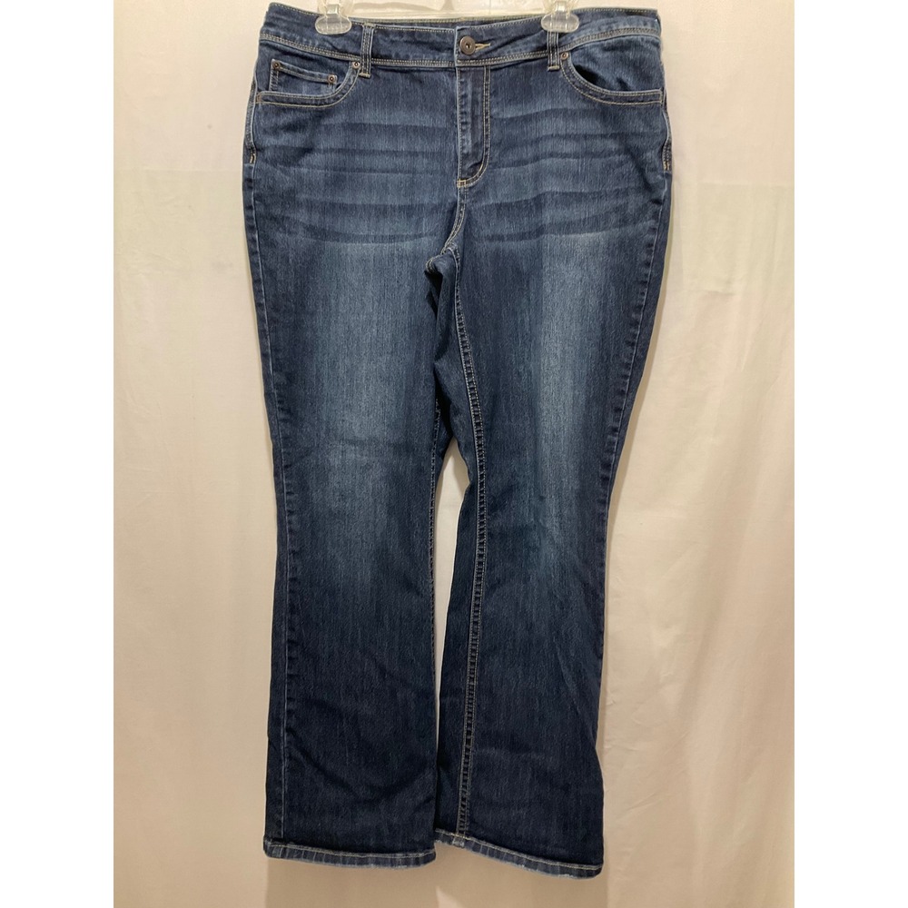 Maurices Womens Dark Wash Bootcut Jeans Embroidered Back Pockets Stretch Denim